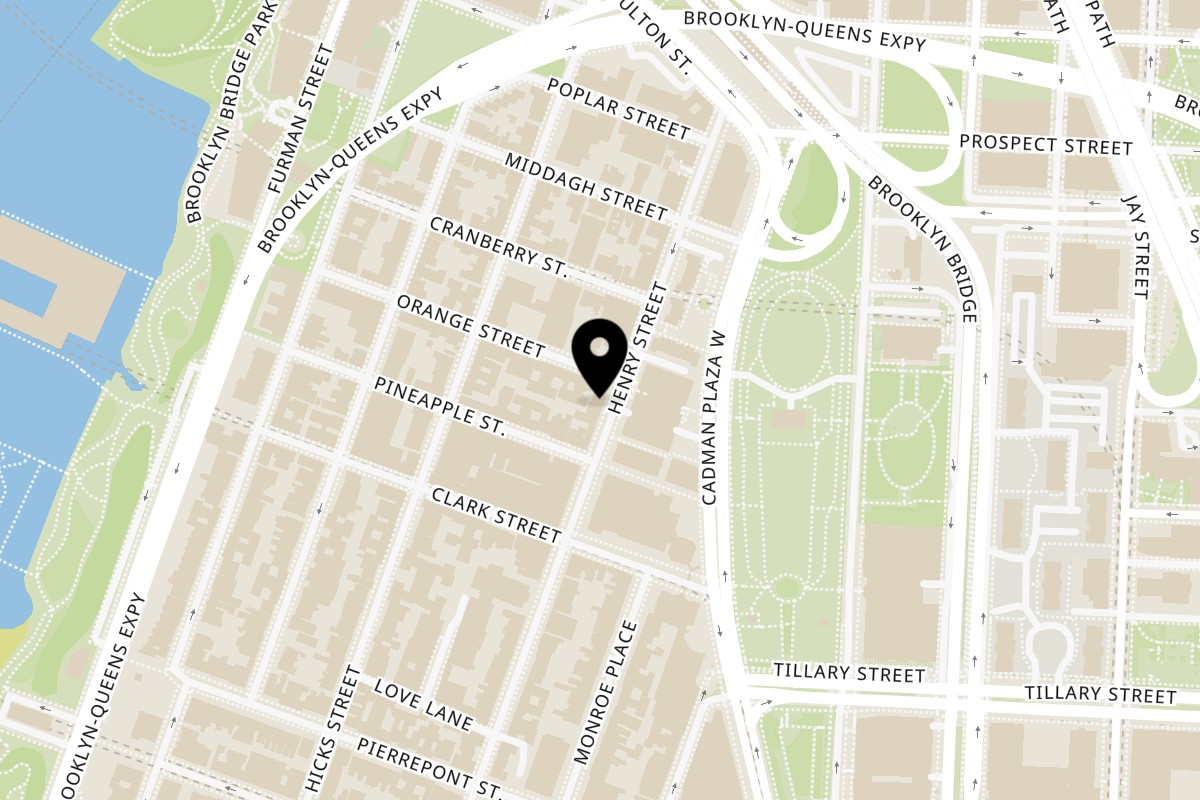 Map showing the location of Kogane Ramen on 76 Henry St in Brooklyn